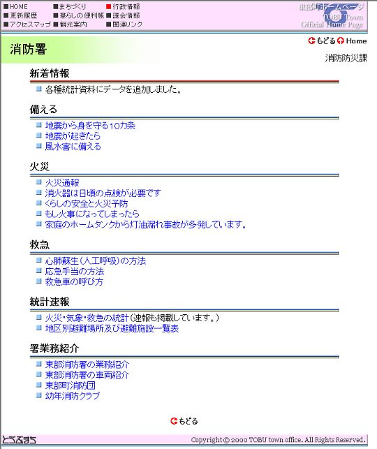 町の火災・救急・気象統計ページ